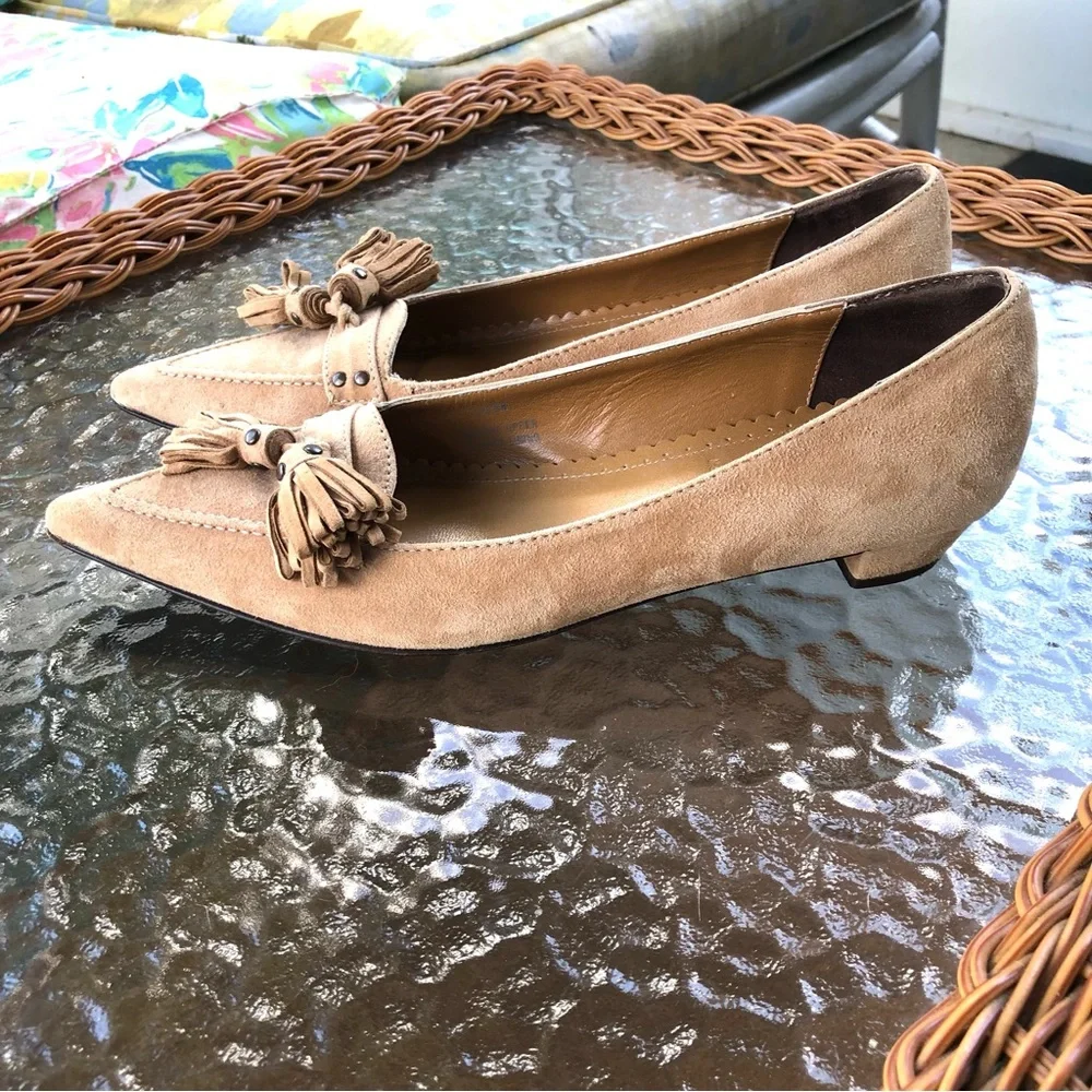 J Crew Collection Italian Suede Leather Tassel Loafer Low Heel, Pump Women’s 6.5